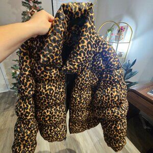 Leopard Print Funnel Neck Puffer Jacket